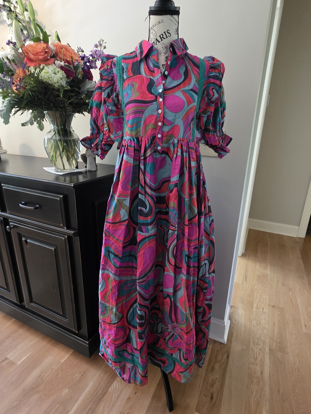 Karlie Pink Teal Purple Swirl Maxi Dress-NWT